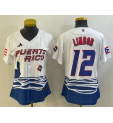 Womens Puerto Rico Baseball 12 Francisco Lindor 2023 White World Classic Stitched Jerseys