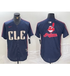 Men Cleveland Guardians Team Big Logo Navy 2024 City Connect Stitched Baseball Jersey III