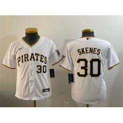 Youth Pittsburgh Pirates 30 Paul Skenes White With Patch Cool Base Stitched Baseball Jersey