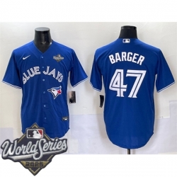 Men Toronto Blue Jays 47 Addison Barger Royal Cool Base Stitched Baseball Jersey Men Toronto Blue Jays 47 Addison Barger Royal Cool Base Stitched Baseball Jersey