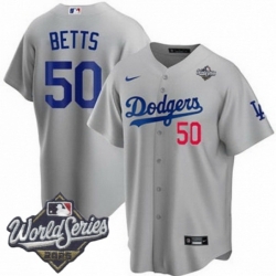 Men Los Angeles Dodgers 50 Mookie Betts 2025 World Series Cool Base Stitched Baseball Jersey Gray Men Los Angeles Dodgers 50 Mookie Betts 2025 World Series Cool Base Stitched Baseball Jersey Gray