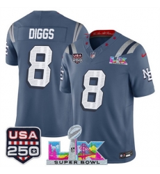 Men New England Patriots 8 Stefon Diggs Storm Blue 2025 F U S E Super Bowl LX USA 250 Patch Rivalries Vapor Limited Football Stitched Jersey Men New England Patriots 8 Stefon Diggs Storm Blue 2025 F U S E Super Bowl LX USA 250 Patch Rivalries Vapor Limited Football Stitched Jersey