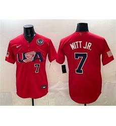 Men USA Baseball  7 Bobby Witt Jr  Red 2026 World Baseball Classic United States 250th Anniversary Patch Stadium Stitched Jersey