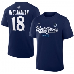 Men Tampa Bay Rays  18 Shane McClanahan Navy 2026 World Series Name   Number T Shirt