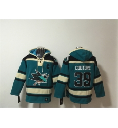 Men San Jose Sharks 39 Logan Couture Teal Lace Up Pullover Hoodie