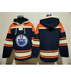Men Edmonton Oilers Blank Navy Lace Up Pullover Hoodie