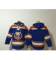 Men New York Islanders Blank Royal Ageless Must Have Lace Up Pullover Hoodie